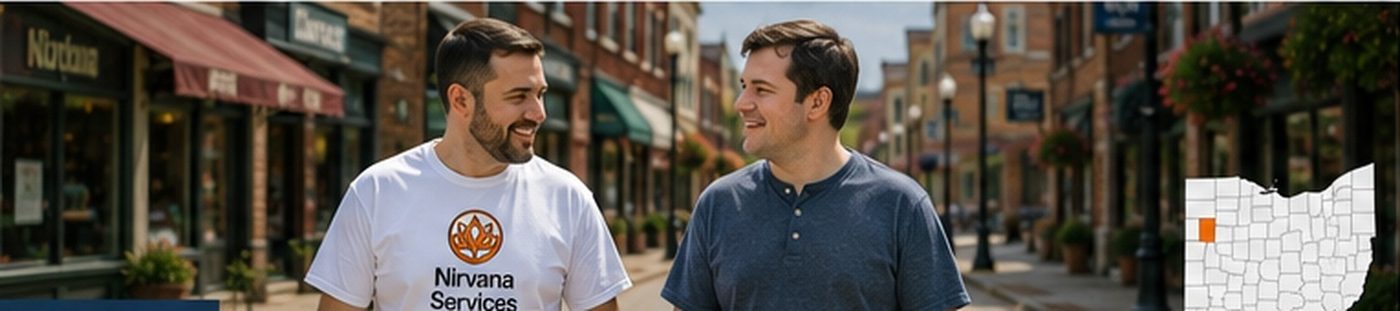 A Nirvana Services direct support professional out in the community with the person they support in Butler County, Ohio.
