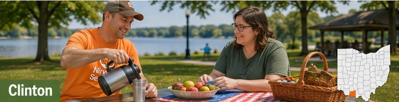 A Nirvana Services direct support professional out in the community with the person they support in Clinton County, Ohio.